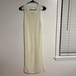 Shade & Shore Crochet Midi Dress XS Cream Open Knit Sleeveless Beach Cover Up